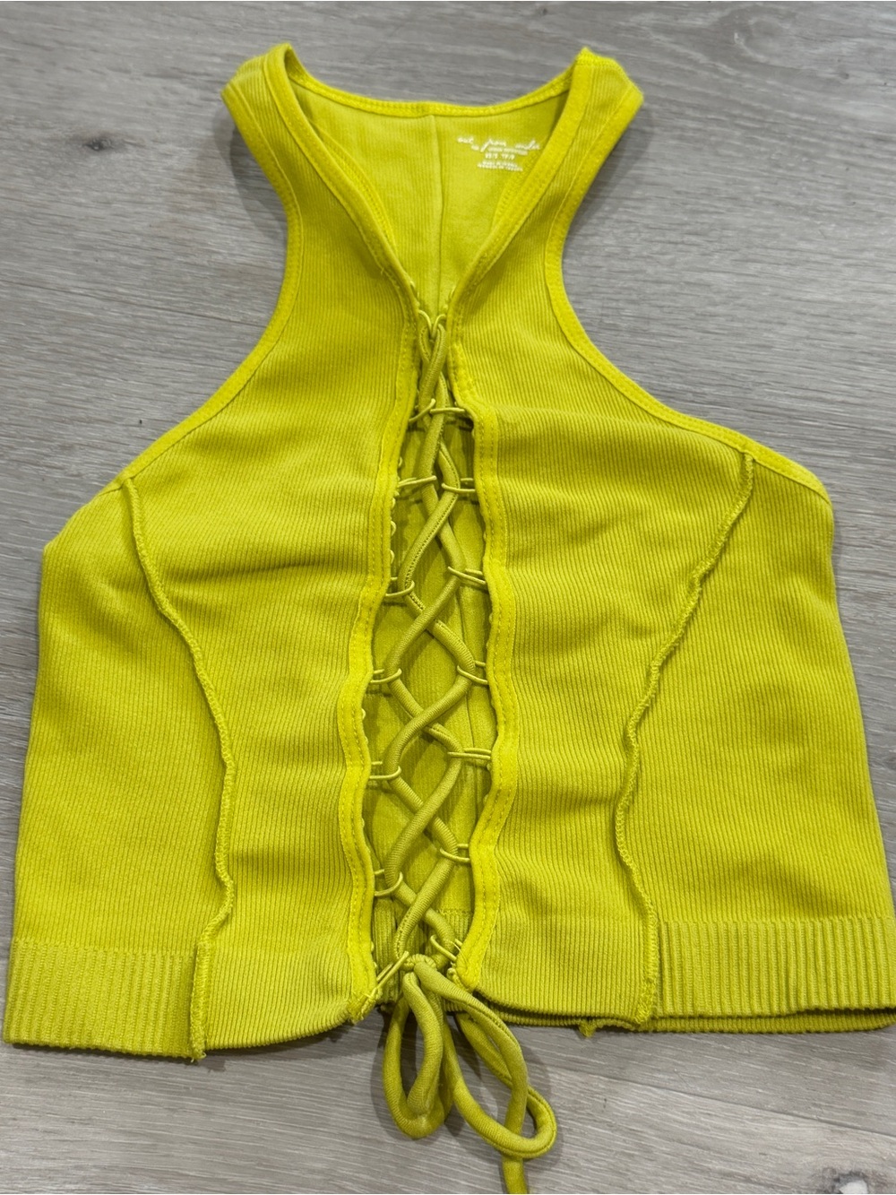 Out From Under Lace-Up Ribbed Crop Tank - Bright Yellow